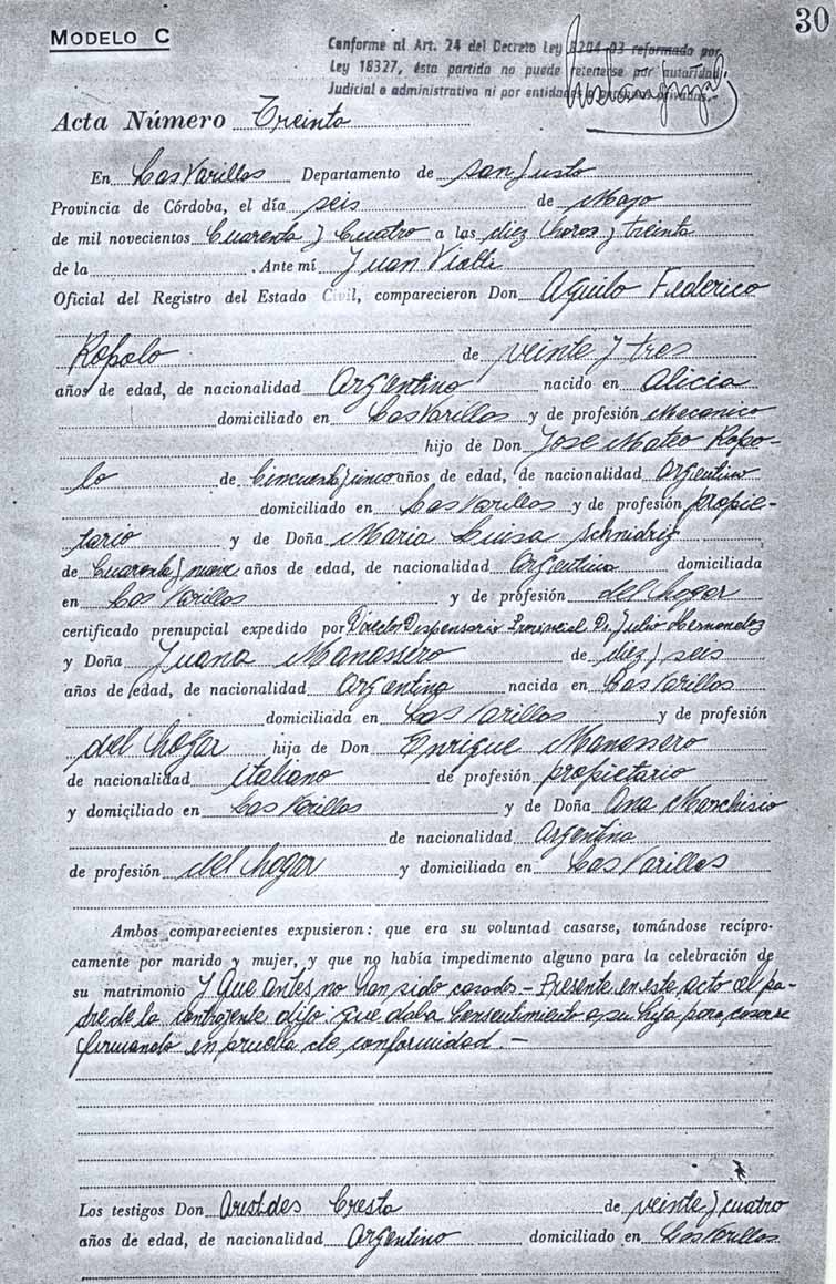 Acta de Matrimonio de Aquilo Federico Ropolo
