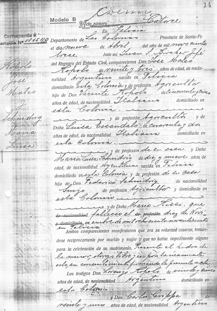 Acta de Matrimonio de Jos Mateo Ropolo