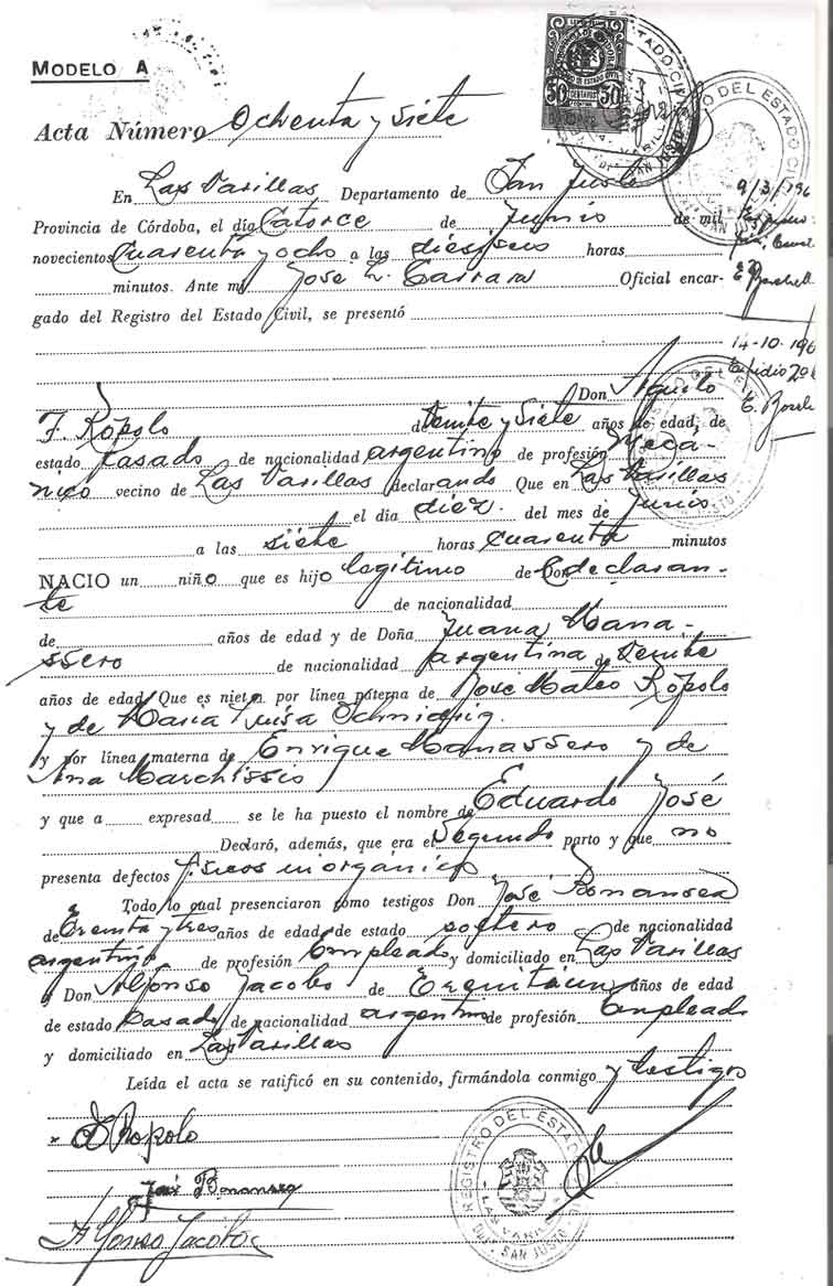 Acta de Nacimiento de Eduardo Jos Ropolo
