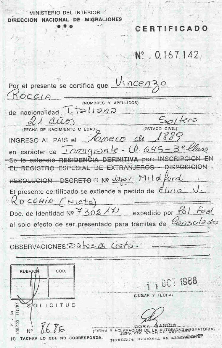 Certificado de migracin de Vicente Cirillo Roccia