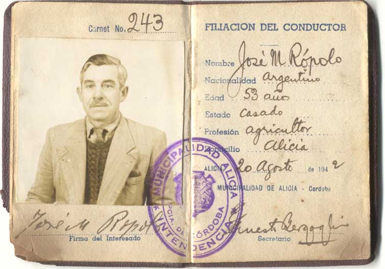 Registro de conductor de Jos Mateo Ropolo